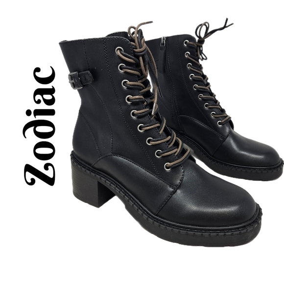 Zodiac Combat Women's Paxon Boots Sz 9.5M Black Faux Leather Lace & Zip Heeled - Picture 1 of 13